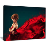 woman in flying red dress portrait digital art canvas print PT7880