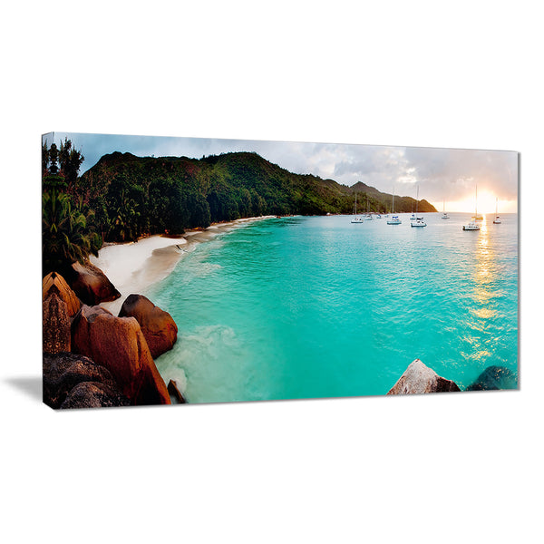 tropical beach with blue waters seascape photo canvas print PT7896