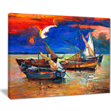 fishing boats under blue sky seascape painting canvas print PT7905