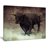 bull running on vintage paper animal digital art canvas print PT7955