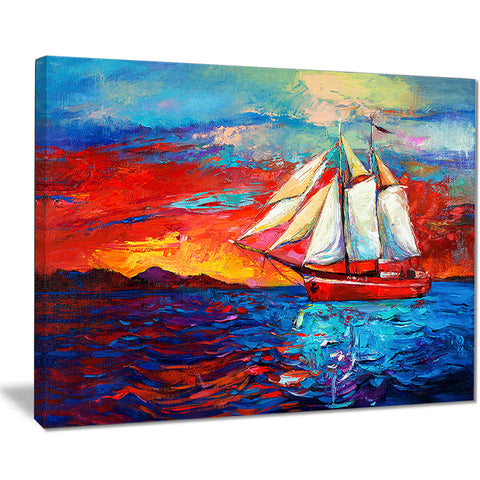 sail ship during sunset seascape painting canvas print PT7962