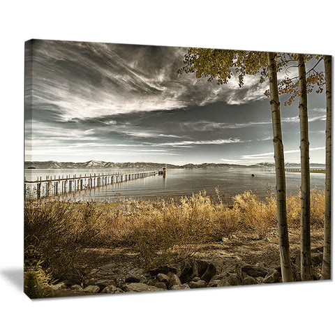 pier in brown lake landscape photo canvas art print PT8278