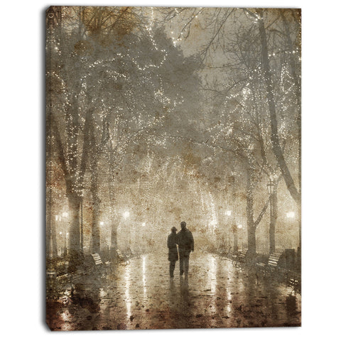 couple walking in night lights landscape photo canvas print PT8289
