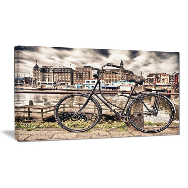 bike over bridge in amsterdam cityscape photo canvas print PT8312