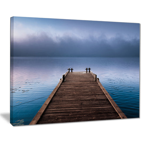 wooden pier under foggy sky seascape photo canvas print PT8352