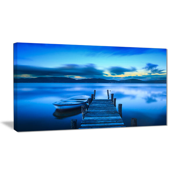 cloudy blue sky with pier seascape photo canvas print PT8363