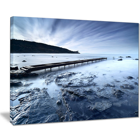 wooden pier deep into sea seascape photo canvas print PT8378