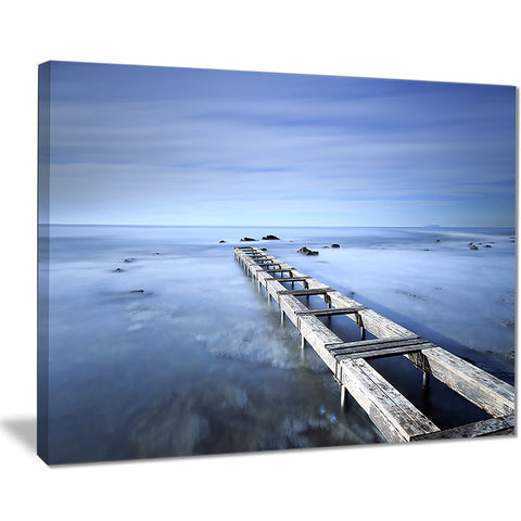 dark blue sky and large pier seascape photo canvas print PT8391