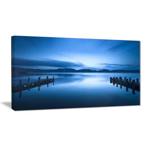 dark blue sea and piers seascape photo canvas print PT8392