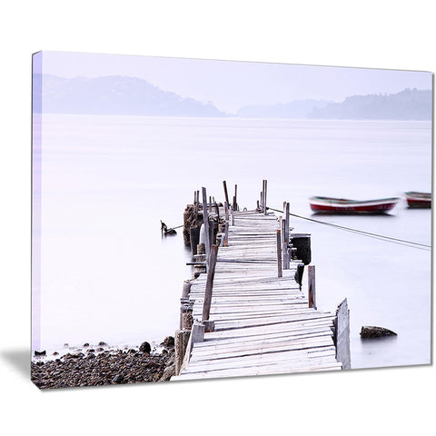 foggy sea with pier and boats seascape photo canvas print PT8403