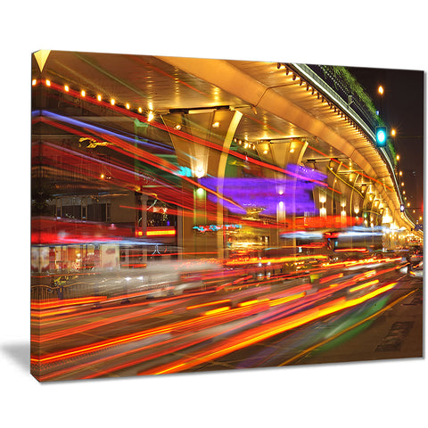 colorful traffic trails in city cityscape photo canvas print PT8430