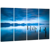 blue lake with wooden pier landscape photo canvas print PT8643