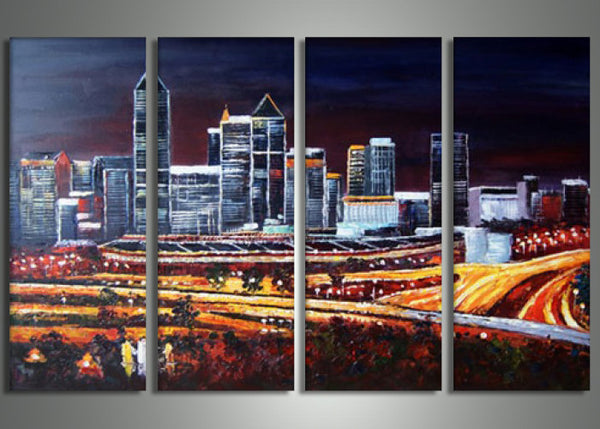 Cityscape Art Painting Night 64x32in